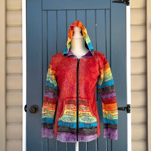 Vintage Greater Good Y2K rainbow Hippie Boho Hoodie Jacket Size Small - Picture 2 of 8
